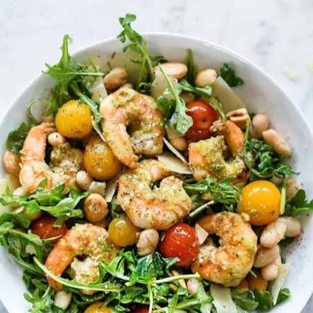 Tuesday Dinner Special - Pesto Shrimp & Arugula Salad.